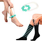 sampak til dårligt blodomløb i benene med massagerulle og støttestrømper